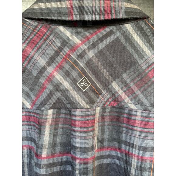 prAna Wool Blend Grey Maroon Plaid Pocket Button Down Flannel Shirt - L - Picture 8 of 10